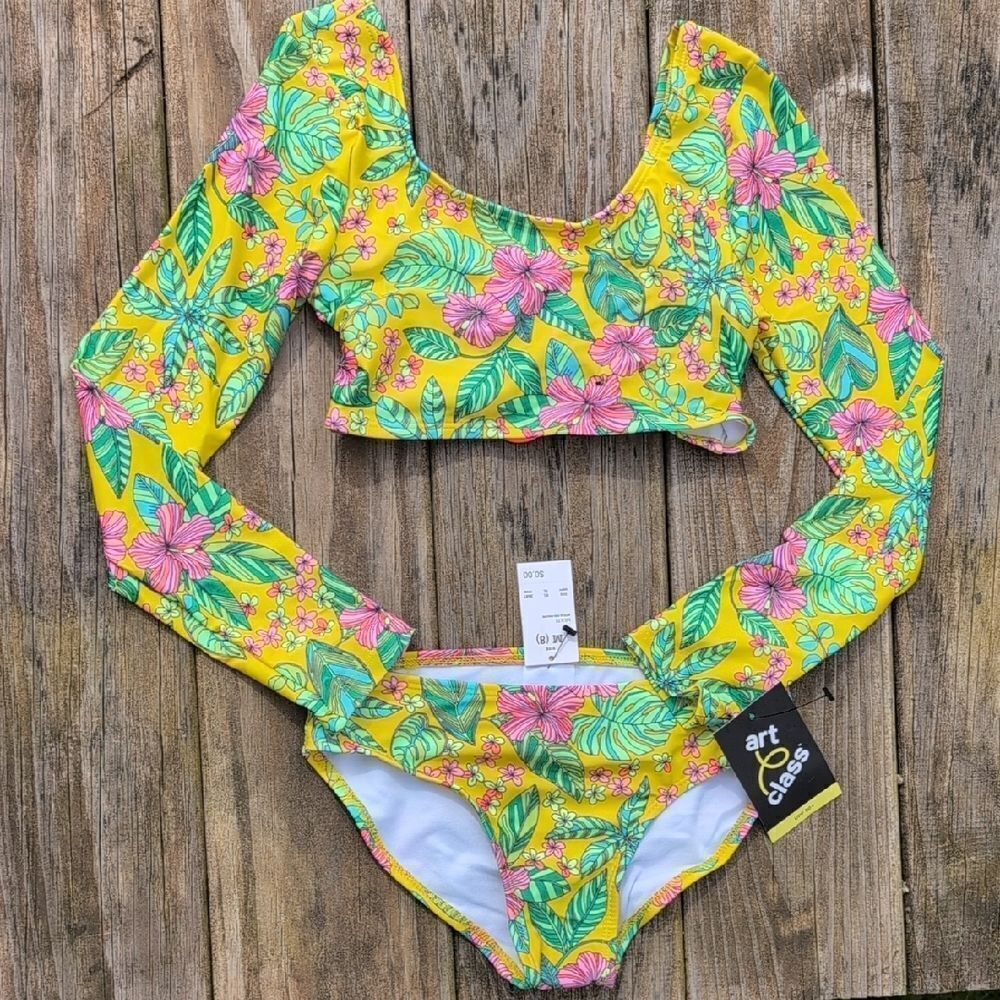 Art Class Size Medium (8) 2 Piece Long Sleeve Bathing Suit, NEW